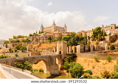 Paniramic view of Toledo, Spain, UNESCO World Heritage Royalty-Free Stock Photo #391293532
