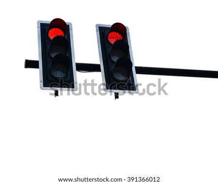 The red traffic light on white background - view the swing