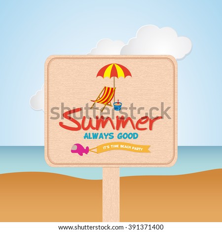 Isolated sign with text and different summer objects on a white background