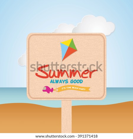 Isolated sigh with text and a kite icon on a beach landscape