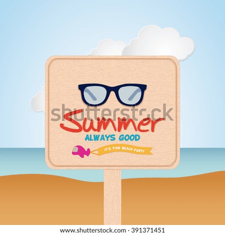Isolated sign with text and a sunglasses icon on a beach landscape