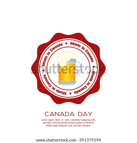 Isolated banner with text and a mug with bear for canada day celebrations