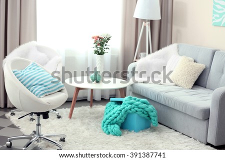 Stylish bright living room Royalty-Free Stock Photo #391387741