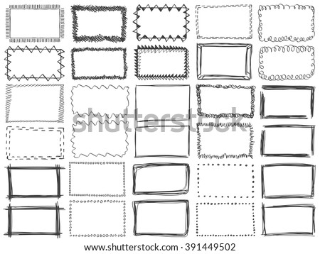 Frames doodle vector. Set of 30 simple doodles. Pencil effect collection. Curve borders. Set of simple doodles. Pencil effect isolated frames. Isolated on white background.