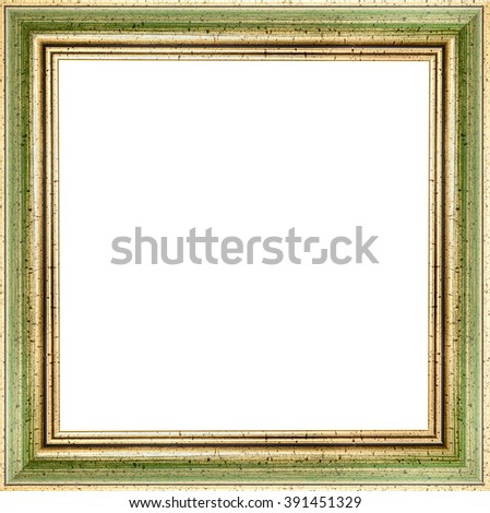 Wooden green vintage picture frame isolated on white background. High resolution photo.