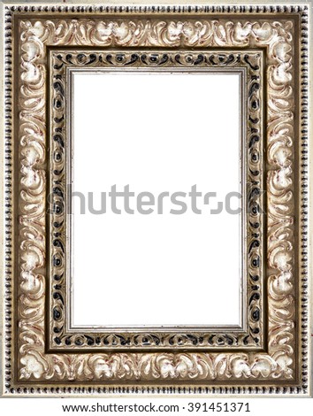Wooden silver vintage picture frame isolated on white background. High resolution photo.