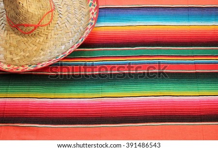 Mexican serape sombrero cinco de mayo poncho Background textile Hispanic fiesta Mexico theme Mexicana traditional culture pattern local market made souvenir stock, photo, photograph, image, picture