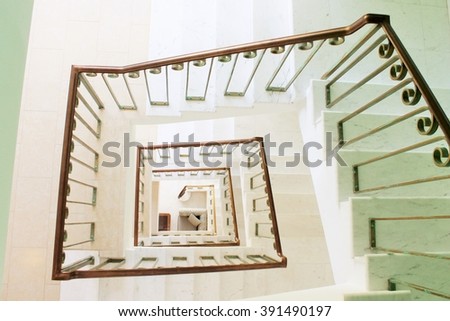 Spiral square stairs viewed from above stock, photo, photograph, picture, image