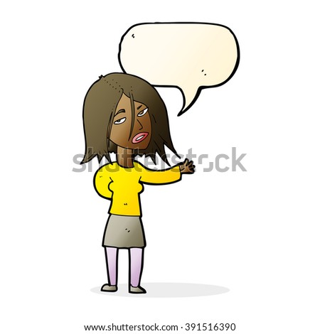 cartoon unhappy woman with speech bubble