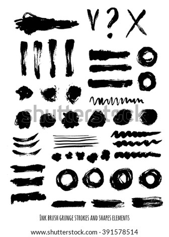 Black vector brush strokes and circles collection. Grunge.
