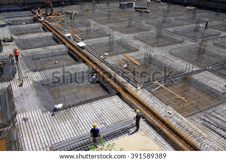 Reinforced concrete casting framework in a construction site, closeup of photo
