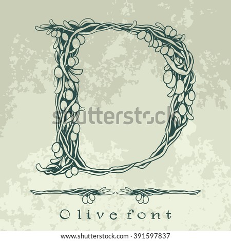 Binding flowering branches of the olive tree - floral alphabet - vector lettering illustration