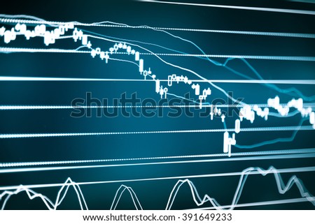 Business graphs on the monitor. Stock chart on the screen. Stock graph chart at exchange market screen. Forex market. Investment. Financial concept. Trading software window on PC screen, close-up.