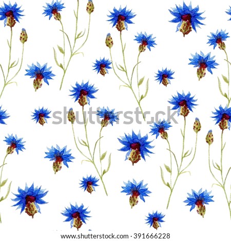 Seamless pattern of a little blue flowers. Pattern with blue flowers. Seamless pattern of a little blue flowers. Watercolor flowers. Watercolor pattern with wildflowers.