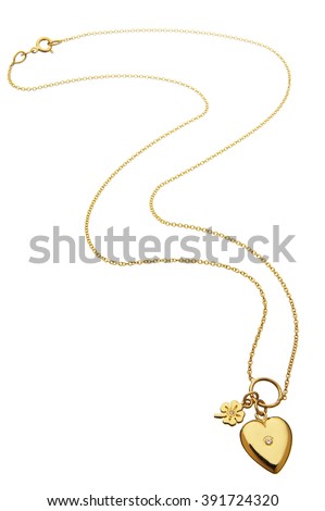 Heart clover necklace on white background