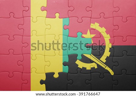 puzzle with the national flag of angola and guinea . concept