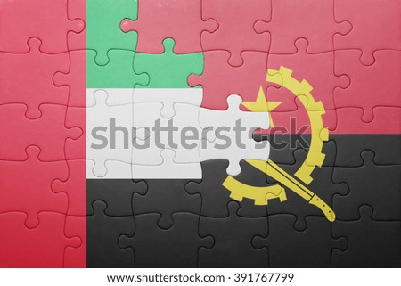 puzzle with the national flag of angola and united arab emirates . concept