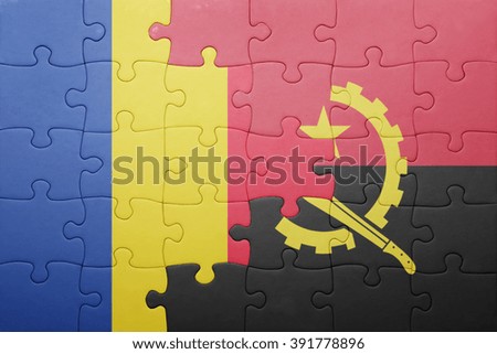 puzzle with the national flag of angola and romania . concept