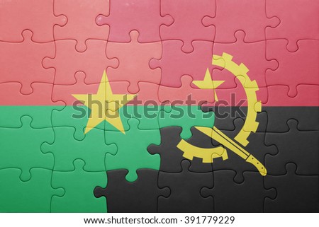 puzzle with the national flag of angola and burkina faso . concept