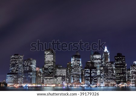 Lower Manhattan skyline at Night Lights, New York City