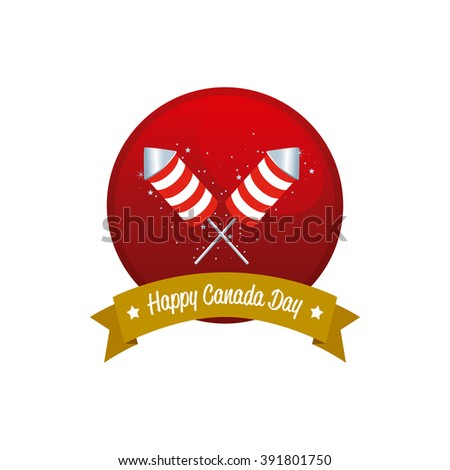 Isolated banner with a ribbon with text and a pair of rockets for canada day celebrations
