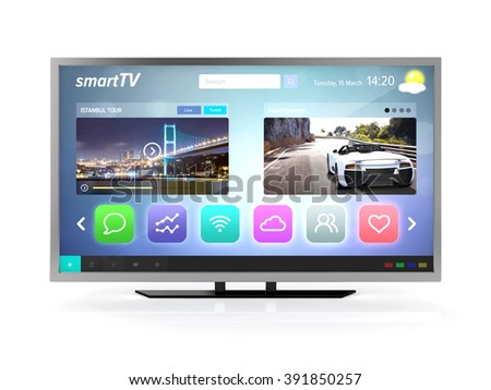 smart tv screen front view isolated white background with clipping path