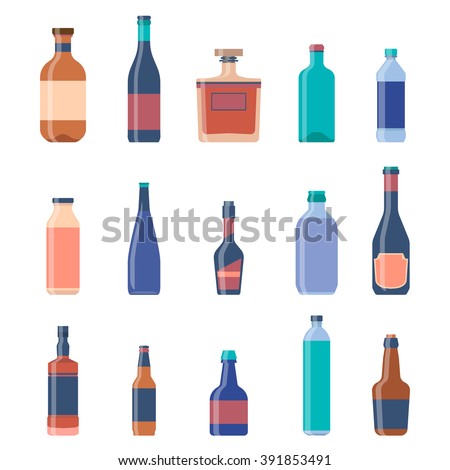 Different bottles collections. Beer vintage background. Liquor bottles, alcoholic drinks, vodka bottle, beer bottle. Vector Eps10 Royalty-Free Stock Photo #391853491