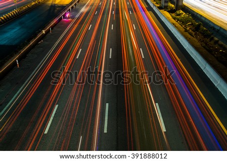Light trails on the road