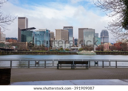 City skyline of downtown Portland Oregon in the Winter from across the river.