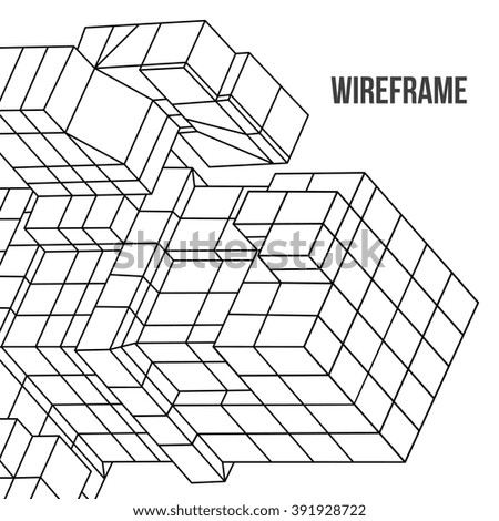 Wireframe Mesh Cubes element. Connected lines. Connection Wireframe Structure. Digital Data Visualization Concept. Vector Illustration.