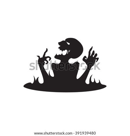 Vector illustration of a demon on a white background. Silhouette dead man in the black earth.