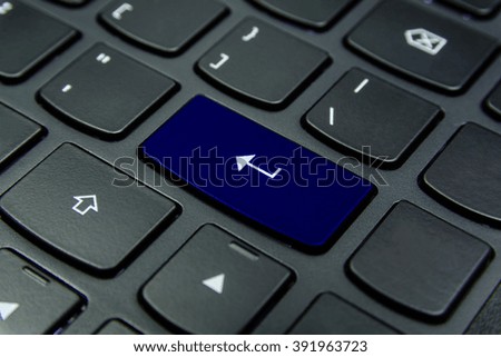 Close-up the Enter symbol and have Navy Blue color button isolate black keyboard