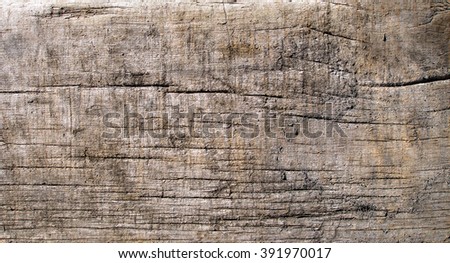 Distressed wooden board texture photo. Close-up of dirty cracked plank