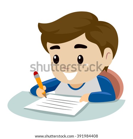 Vector Illustration of a Little Boy writing on a piece of paper