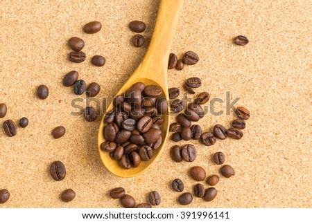 Picture of coffee beans with wooden spoon 