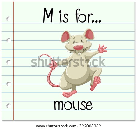 Flashcard letter M is for mouse illustration