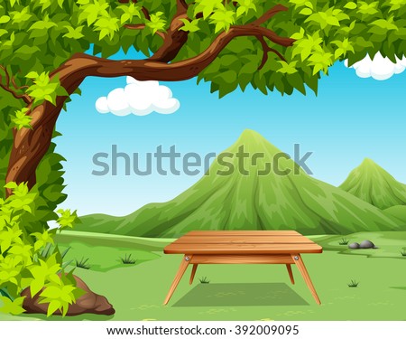Nature scene with picnic table in the park illustration