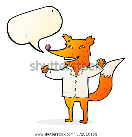 cartoon happy fox wearing shirt with speech bubble