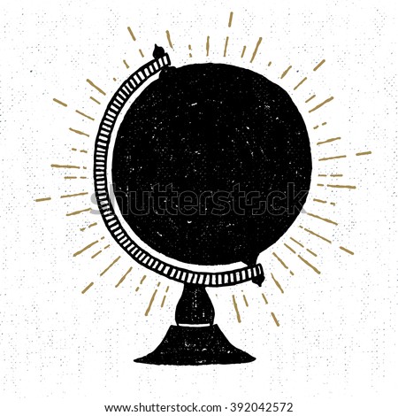 Hand drawn textured icon with globe vector illustration.