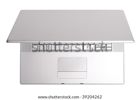 Hi-tech aluminum laptop top view. Isolated on white background with clipping path.