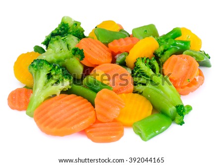 Steamed Vegetables Potatoes, Carrots, Cauliflower, Broccoli Studio Photo