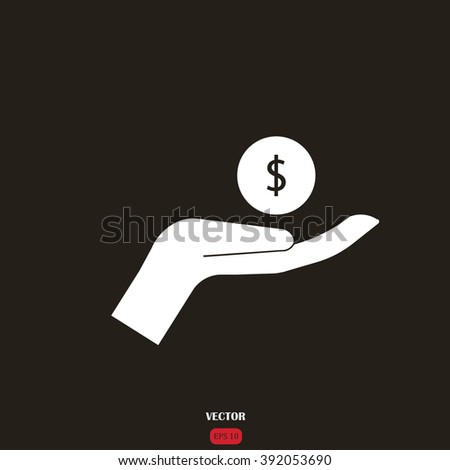 coins in hand, web icon. vector design
