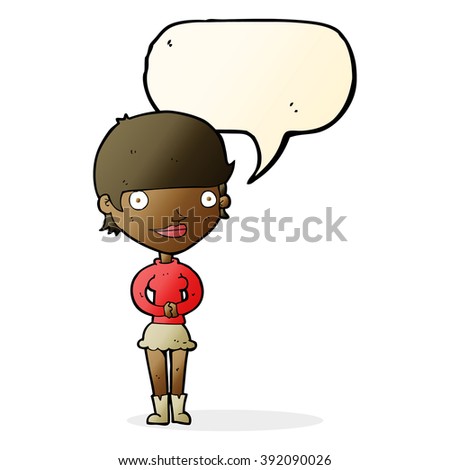 cartoon friendly woman with speech bubble