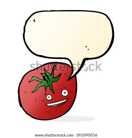 cartoon happy tomato with speech bubble
