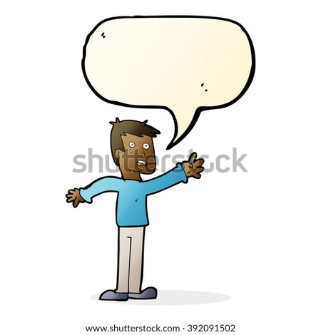 cartoon worried man reaching with speech bubble