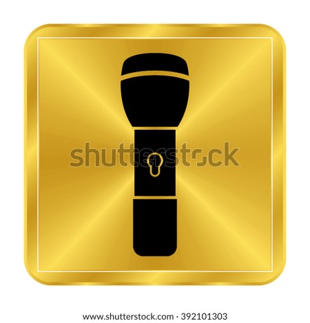 flashlight - black vector icon;  gold button