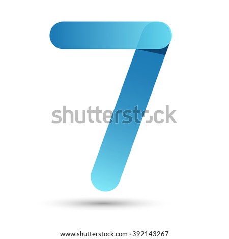 Number Seven Paper cut style with blue color on white background