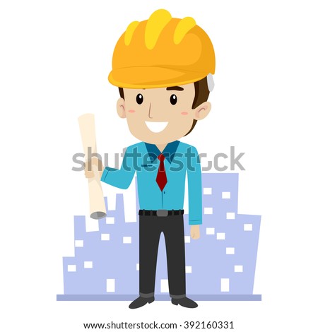 Vector Illustration of an Architect with Building Background