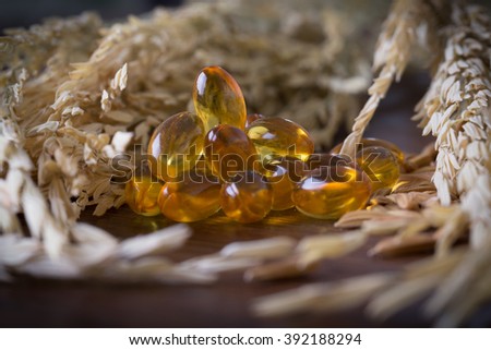 
Panicle rice and Rice bran oil. on the wooden floor Royalty-Free Stock Photo #392188294