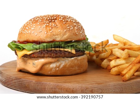 burger beef with potatoes  American food fast food junk food hamburger 